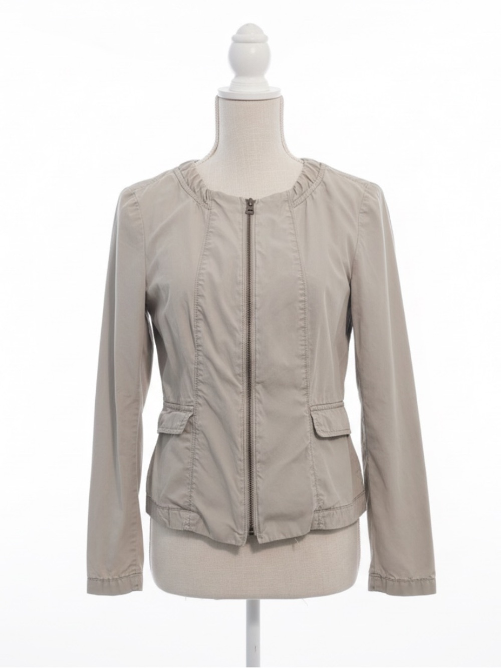 LOFT Light Taupe Zip-Front Utility Jacket